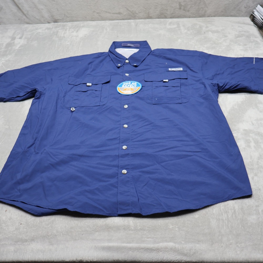 Columbia PFG Shirt Mens Large Blue Bahama II Short Sleeve Button Down $40 NEW